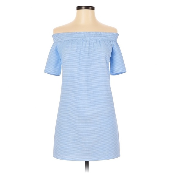 BEACHLUNCHLOUNGE Linen & Cotton Off Shoulder Blue & White Striped Tunic Top Sz:S - Picture 2 of 8